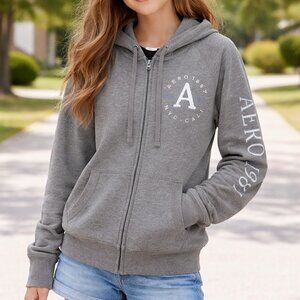 Aeropostale 1987 Full Zip-Up Gray Large Hooded Sweatshirt